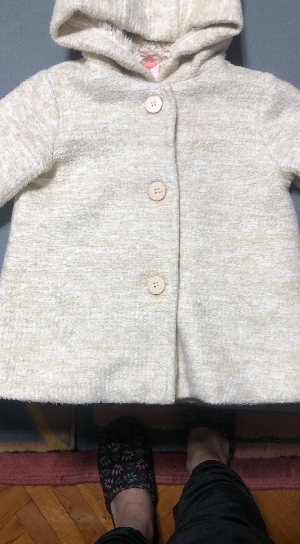 Kız çocuk Düğmeli Kapüşonlu Ceket krem - Görsel 3