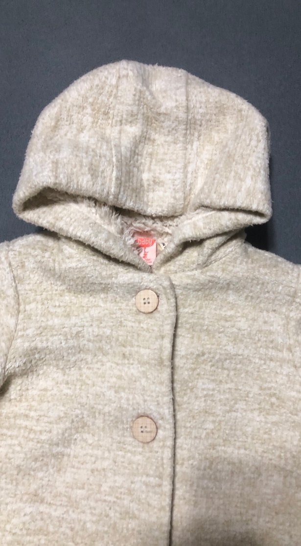 Kız çocuk Düğmeli Kapüşonlu Ceket krem - Görsel 2