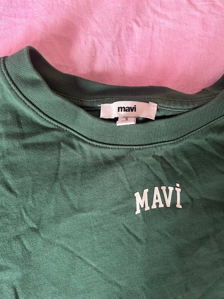 Mavi Yeşil Kısa Kollu Basic Tişört - Görsel 2