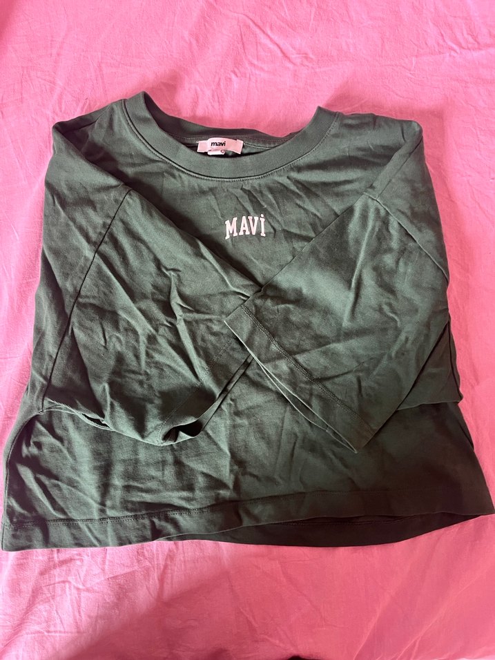 Mavi Yeşil Kısa Kollu Basic Tişört - Görsel 3