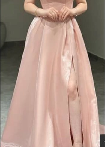 Pudra Pembe Drapeli Uzun Abiye Elbise - Görsel 2