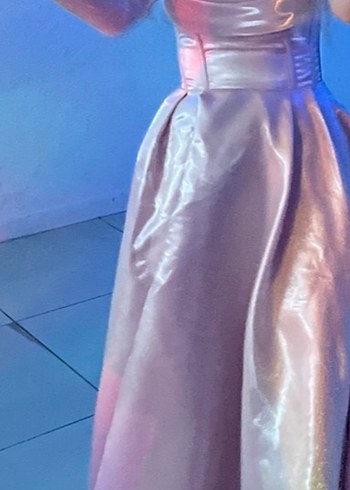 Pudra Pembe Drapeli Uzun Abiye Elbise - Görsel 5