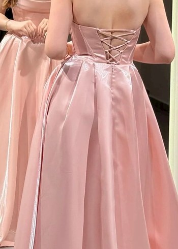 Pudra Pembe Drapeli Uzun Abiye Elbise - Görsel 3