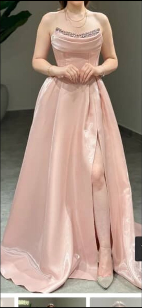Pudra Pembe Drapeli Uzun Abiye Elbise - Görsel 2