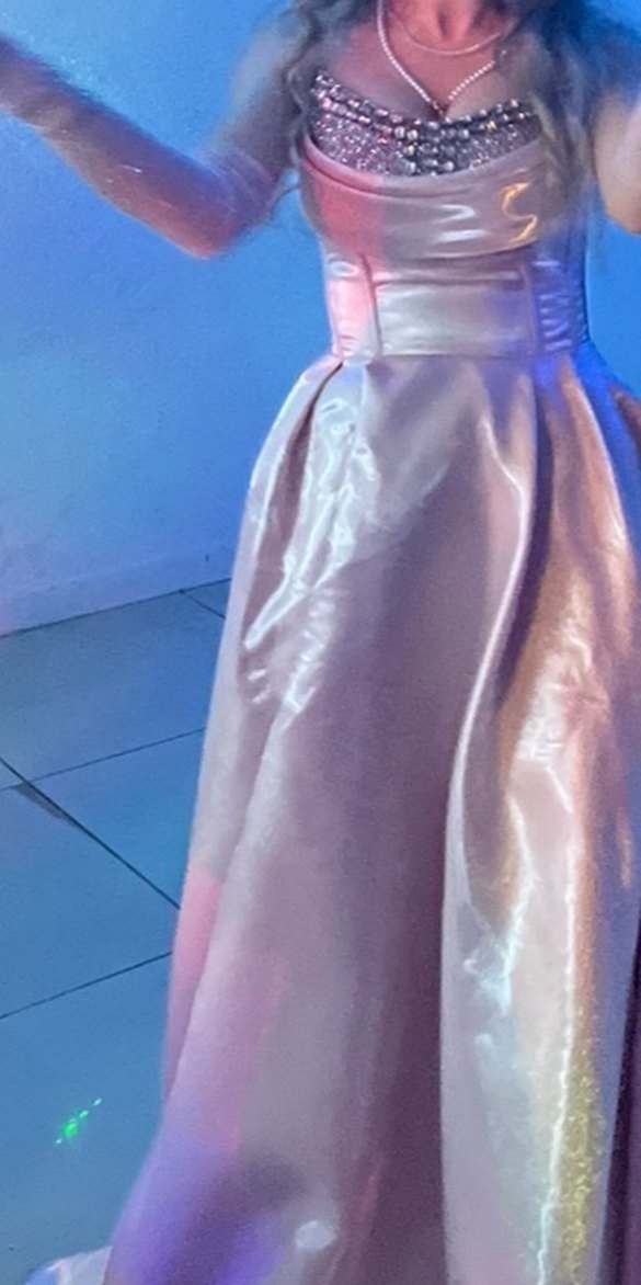 Pudra Pembe Drapeli Uzun Abiye Elbise - Görsel 5