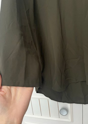 Kadın Haki V Yaka Düğmeli Salaş Gömlek - Görsel 4