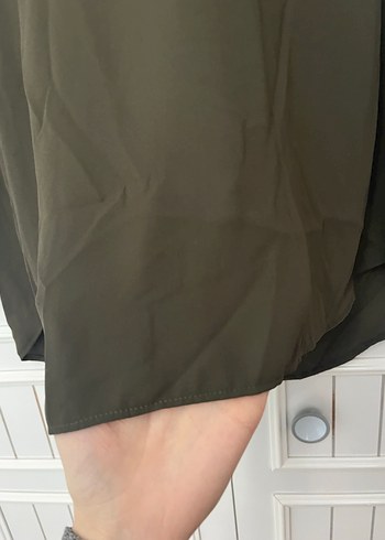 Kadın Haki V Yaka Düğmeli Salaş Gömlek - Görsel 5