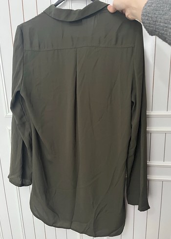 Kadın Haki V Yaka Düğmeli Salaş Gömlek - Görsel 6