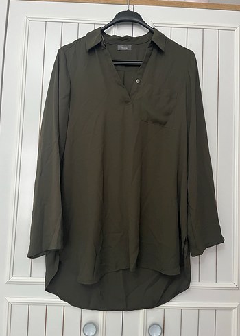 Kadın Haki V Yaka Düğmeli Salaş Gömlek - Görsel 2