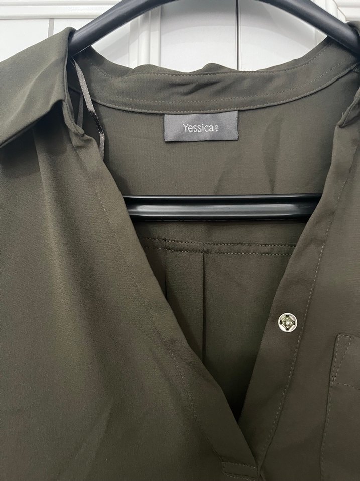 Kadın Haki V Yaka Düğmeli Salaş Gömlek - Görsel 3