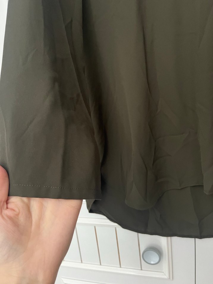 Kadın Haki V Yaka Düğmeli Salaş Gömlek - Görsel 4