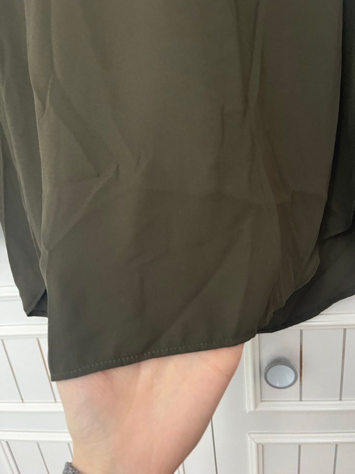 Kadın Haki V Yaka Düğmeli Salaş Gömlek - Görsel 5