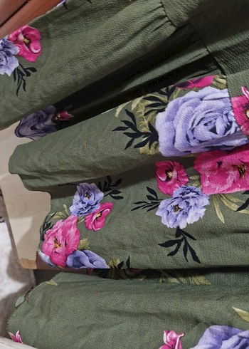 Kadın Haki Çiçekli Uzun Bohem Elbise - Görsel 4