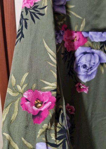 Kadın Haki Çiçekli Uzun Bohem Elbise - Görsel 2