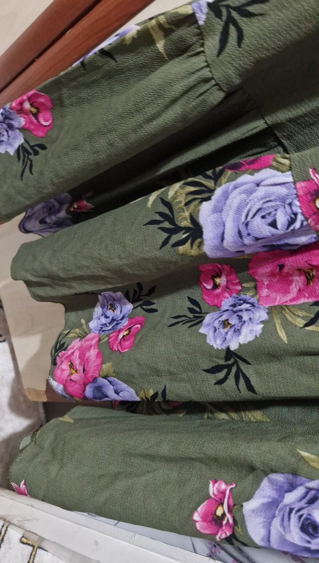 Kadın Haki Çiçekli Uzun Bohem Elbise - Görsel 4