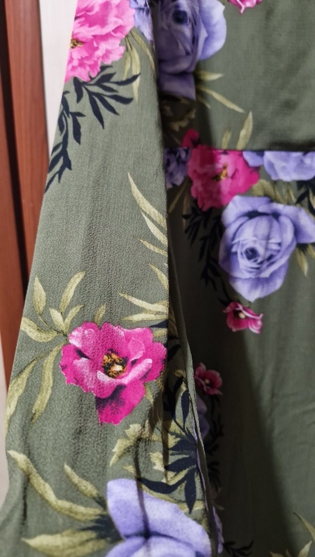 Kadın Haki Çiçekli Uzun Bohem Elbise - Görsel 2