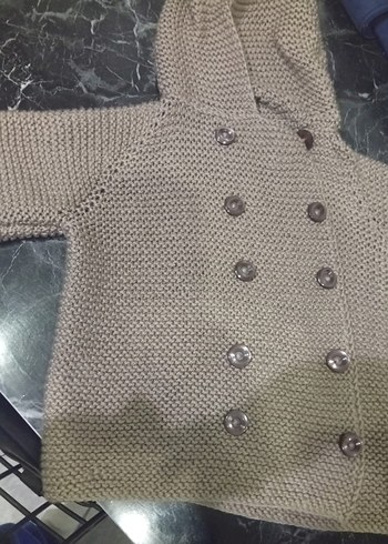 Kız Çocuk Gri Düğmeli Kapüşonlu Hırka - Görsel 5