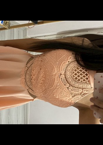 Dantel Detaylı Pembe Mini Elbise - Görsel 2