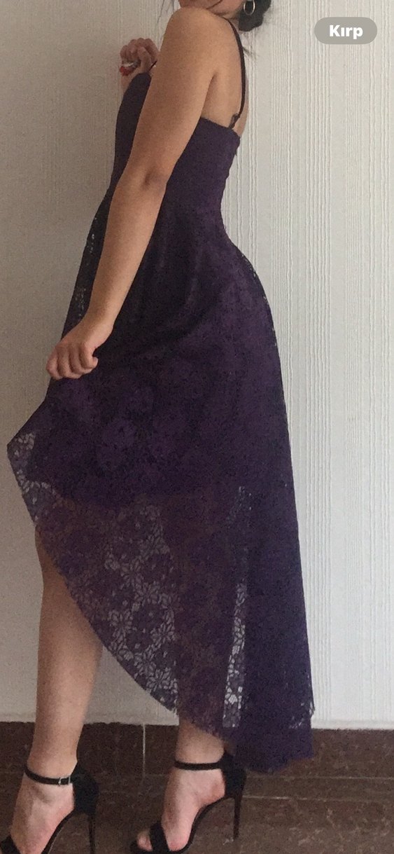 Mor Dantelli Straplez Gotik Midi Elbise - Görsel 2