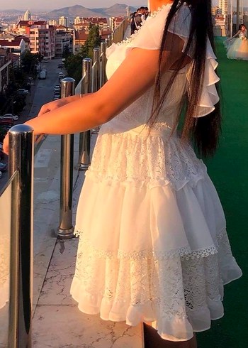 Vintage Bohem Mini Gelinlik, Straplez, Beyaz - Görsel 2