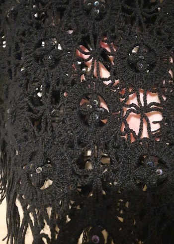 Siyah Dantel Detaylı Örgü Kadın Panço - Görsel 4