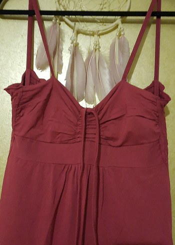 Bordo Askılı Elbise - Görsel 3