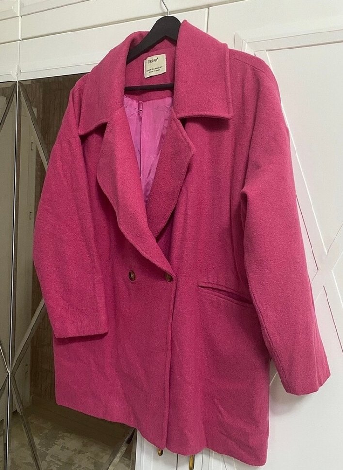 Pembe Düğmeli Midi Kadın Kaban - Görsel 3