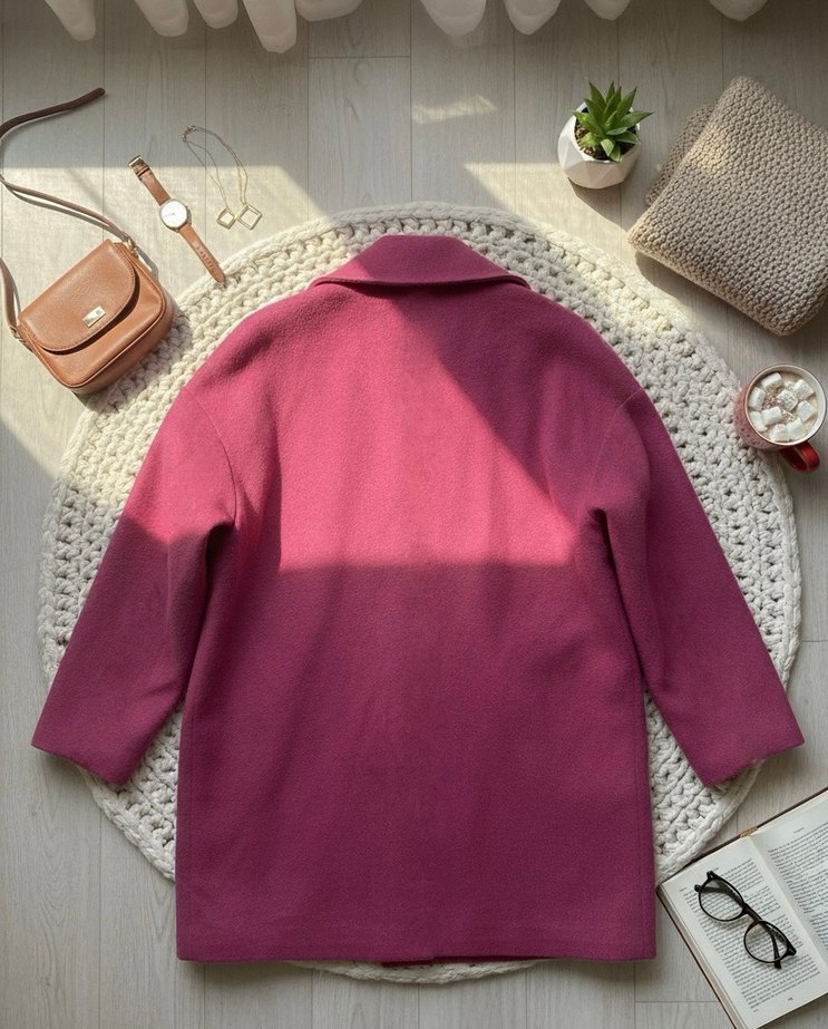 Pembe Düğmeli Midi Kadın Kaban - Görsel 2