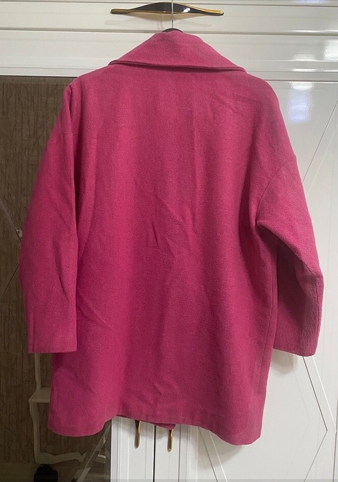 Pembe Düğmeli Midi Kadın Kaban - Görsel 4