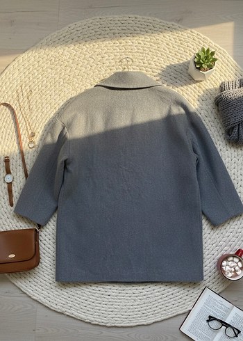 Gri Çift Düğmeli Kaban - Görsel 2