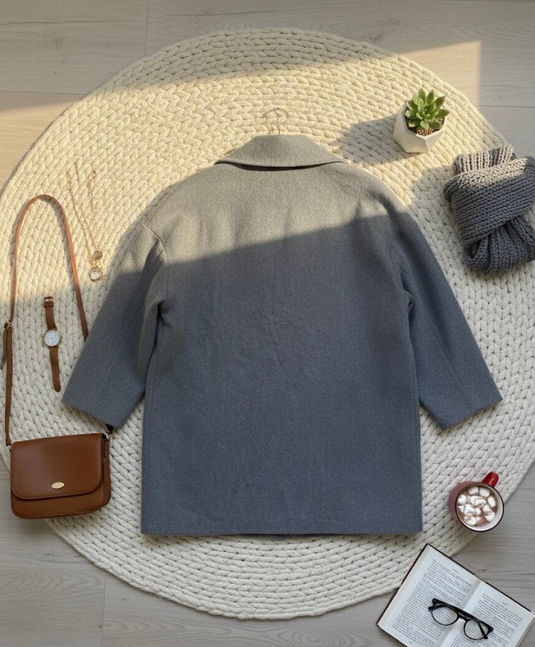 Gri Çift Düğmeli Kaban - Görsel 2