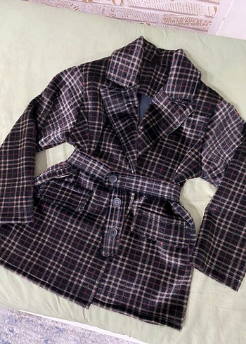 Düğmeli  Ekoseli Midi Kadın Kaban çeket - Görsel 2