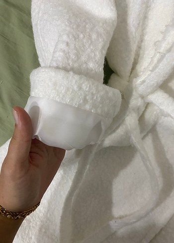 Düğmeli Beyaz Kadın Midi Klasik Kaban çeket - Görsel 2