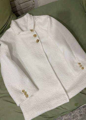 Düğmeli Beyaz Kadın Midi Klasik Kaban çeket - Görsel 7