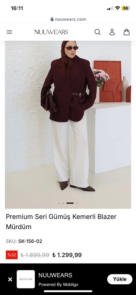 Mürdüm Kemerli Kadın Blazer - Görsel 3