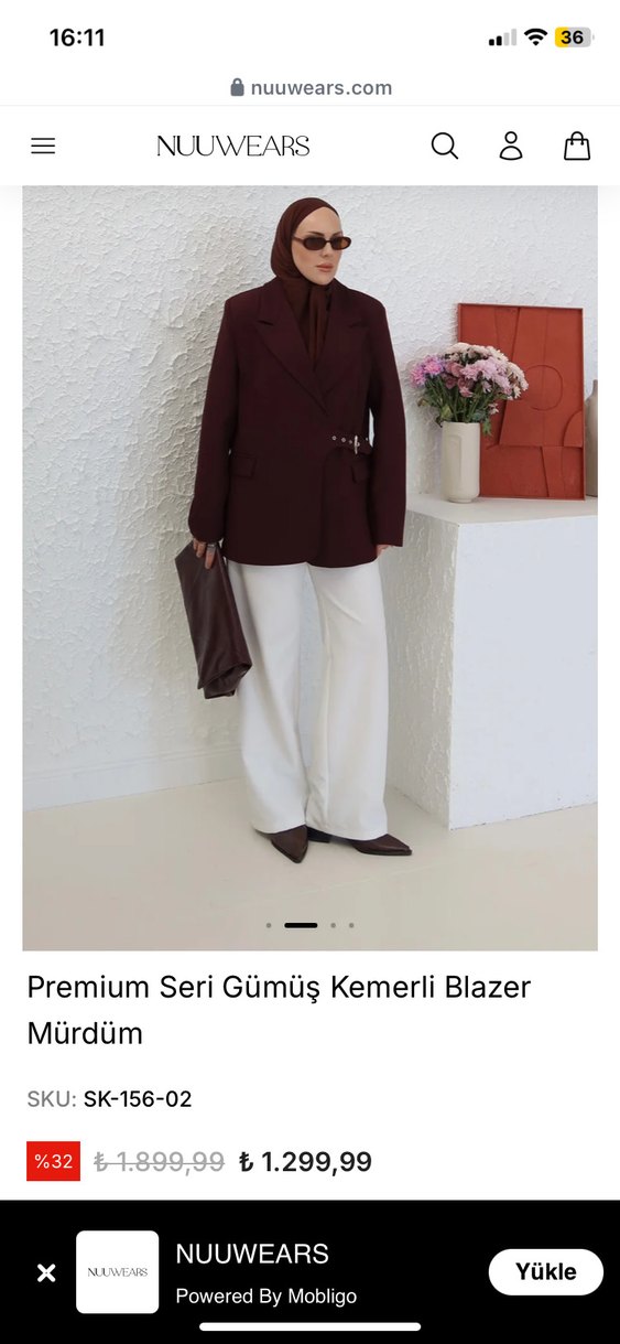 Mürdüm Kemerli Kadın Blazer - Görsel 2