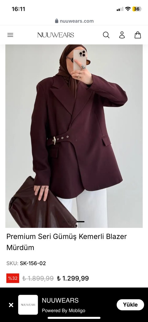 Mürdüm Kemerli Kadın Blazer - Görsel 4