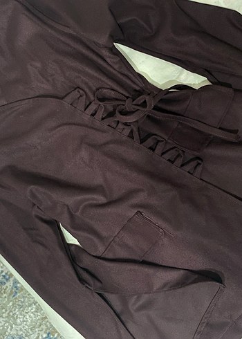 Bordo Kadın Süet Uzun Ceket Takım - Görsel 2