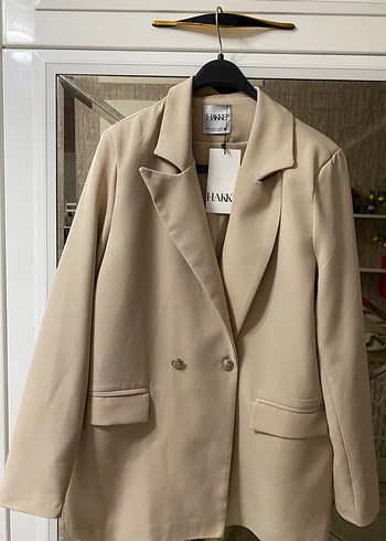 Bej Kadın Düğmeli Midi Blazer Ceket - Görsel 3