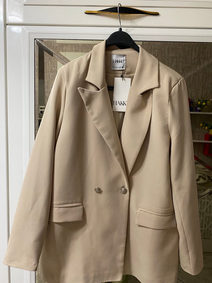 Bej Kadın Düğmeli Midi Blazer Ceket - Görsel 3