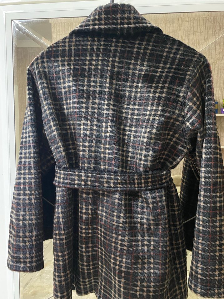 Düğmeli Kahverengi Ekose Kadın Midi Kaban - Görsel 5