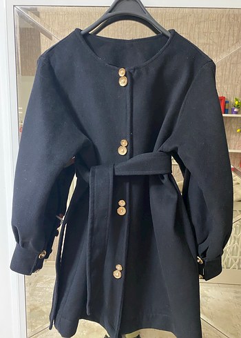 Düğmeli Siyah Mini Kadın Kaban - Görsel 2