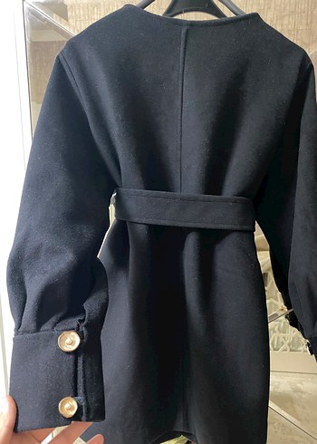 Düğmeli Siyah Mini Kadın Kaban - Görsel 5