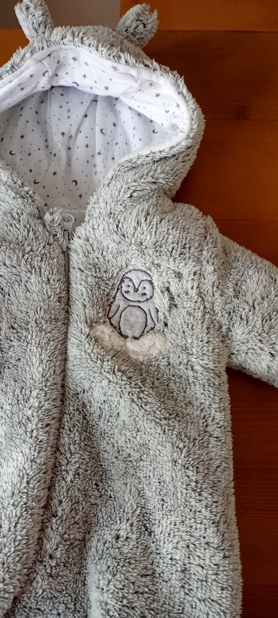 Gri Peluş Bebek Tulumu Kulaklı Kapüşonlu - Görsel 4