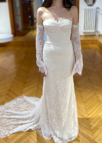 Straplez Balık Model Beyaz Gelinlik - Görsel 6