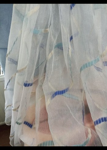 Mavi Batik Desenli Modern Tül Perde - Görsel 6