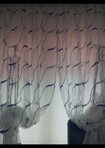 Mavi Batik Desenli Modern Tül Perde - Görsel 7