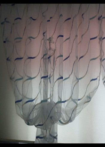 Mavi Batik Desenli Modern Tül Perde - Görsel 2