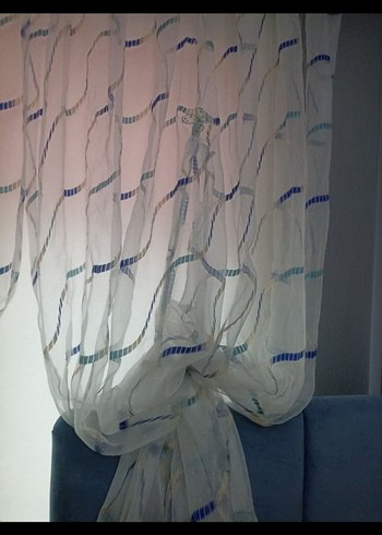 Mavi Batik Desenli Modern Tül Perde - Görsel 4