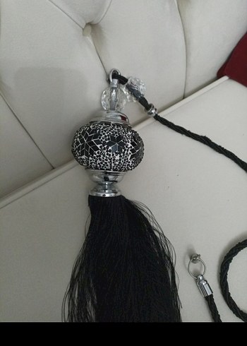 Yılan Desenli Siyah Gri Perde Bağı - Görsel 3